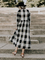 Fashion Round Collar Square Long Sleeve Maxi Dress