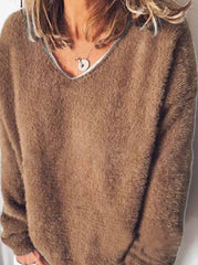 V-neck Solid Color Loose Top Sweaters