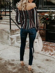 Off Shoulder Chic Stripe Woman Fashion Blouses