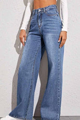 Solid Loose Blue Denim Trousers Long Pants