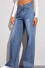 Solid Loose Blue Denim Trousers Long Pants