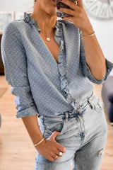 V-neck Button Ruffle Blouses