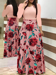 New Woman Autumn Round Neck Long sleeve Flory Maxi Dresses For Daily