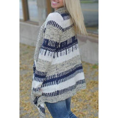 Asymmetric Hem Snap Front Printed Cardigans