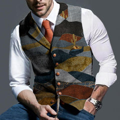 Retro Camouflage Print Lapel Fashion Slim Waistcoat