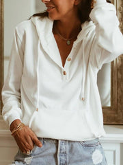 Casual Long Sleeve Solid White Hoodie Sweatshirt