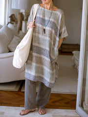 Casual Pockets Shift Striped Dresses