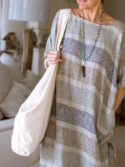 Casual Pockets Shift Striped Dresses