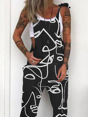 Black Printed Casual Abstract One-Pieces