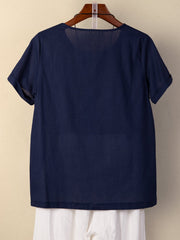 Navy Blue Casual Floral-print Floral Shirts & Tops