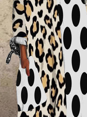 White Leopard Print Shift Long Sleeve Dresses