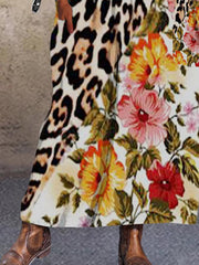 Brown Floral-Print Long Sleeve Shift Vintage Dresses