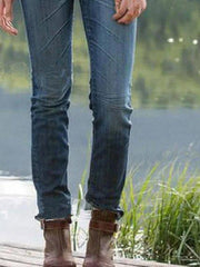 Navy Blue Casual Cotton-Blend Washed Pants