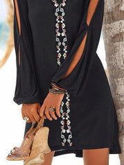 Black Long Sleeve Chiffon Shift Dresses