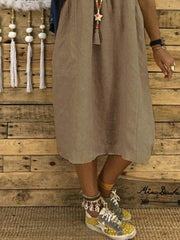 Deep Khaki V Neck Short Sleeve Dresses