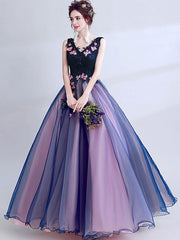 Embroidery Lace Contrast Deep V Neck Mesh Stereo Flowers Evening Dresses