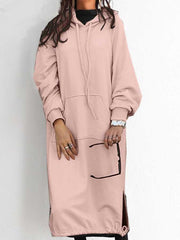 Casual Plain Long Sleeve Dress Hoodied