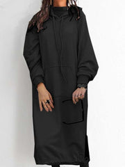 Casual Plain Long Sleeve Dress Hoodied