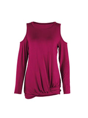 Round Neck Long Sleeve Open Shoulder T-shirts