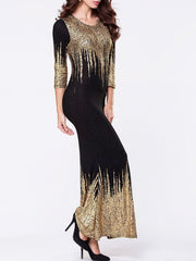 Round Neck Bronzing Split Maxi Dress