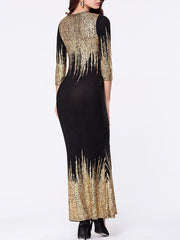 Round Neck Bronzing Split Maxi Dress