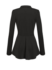 Notch Lapel Ruffled Hem Decorative Button Plain Blazer