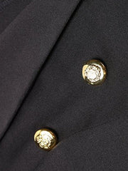 Notch Lapel Ruffled Hem Decorative Button Plain Blazer