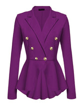 Notch Lapel Ruffled Hem Decorative Button Plain Blazer