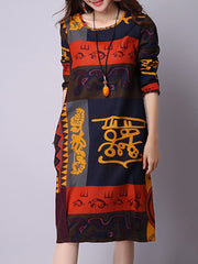 Casual Tribal Printed Round Neck Shift Dress