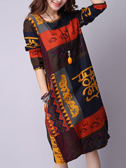 Casual Tribal Printed Round Neck Shift Dress