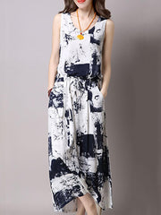 Casual Drawstring Printed Two-Piece Maxi Dress