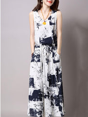 Casual Drawstring Printed Two-Piece Maxi Dress