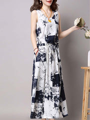 Casual Drawstring Printed Two-Piece Maxi Dress