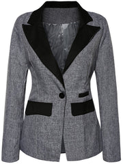 Color Block Notch Lapel Single Button Long Sleeve Blazer