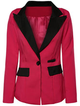 Color Block Notch Lapel Single Button Long Sleeve Blazer