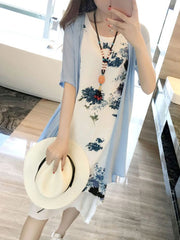 Asymmetric Hem Printed Two-Piece Shift Dress