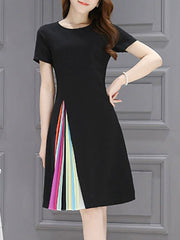 Round Neck Ruffled Hem Plain Polyester Skater Dress