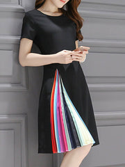 Round Neck Ruffled Hem Plain Polyester Skater Dress