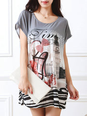 Casual Round Neck Printed Mini Shift Dress
