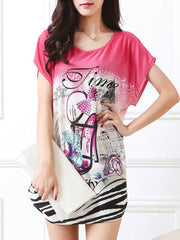 Casual Round Neck Printed Mini Shift Dress