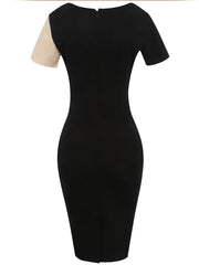 Modern Color Block Round Neck Slit Bodycon Dress