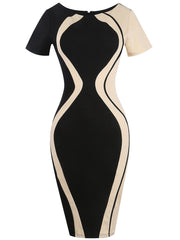 Modern Color Block Round Neck Slit Bodycon Dress