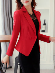 Solid Notch Lapel Single Button Long Sleeve Blazer