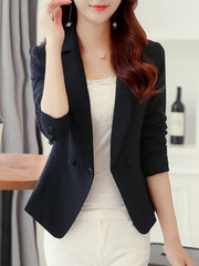 Solid Notch Lapel Single Button Long Sleeve Blazer