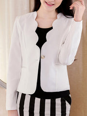 Solid Scallop Neck Single Button Blazer