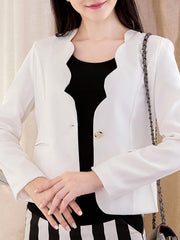 Solid Scallop Neck Single Button Blazer