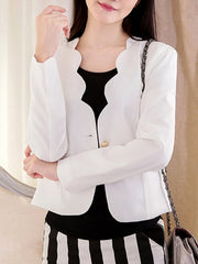 Solid Scallop Neck Single Button Blazer