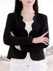 Solid Scallop Neck Single Button Blazer