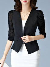 Single Button Hollow Out Plain Puff Sleeve Blazer