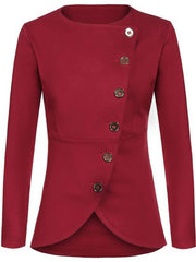Solid Diagonal Buttons Long Sleeve Blazer